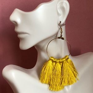 Yellow Fringe Hoop Earrings
